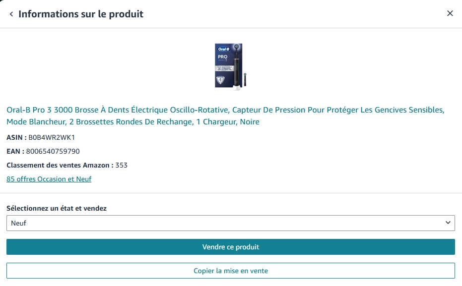 État Neuf — Vendre ce produit, création expédition FBA