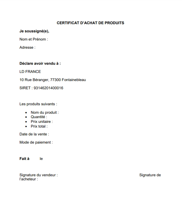 Exemple certificat ou attestation de rachat