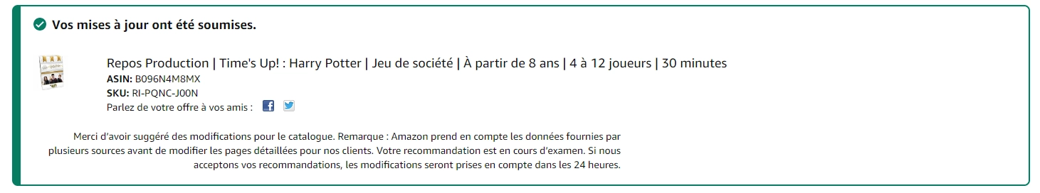 Fiche d’informations produit — Seller Central