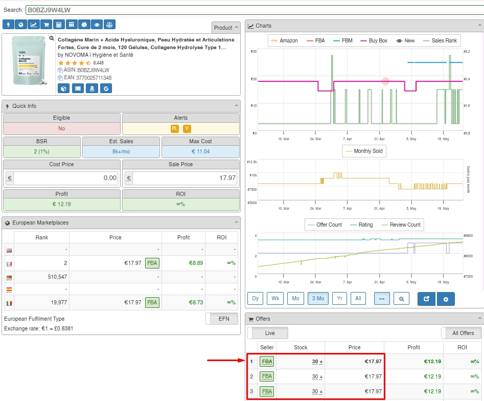 Seller Amp — exemple vrai Private Label, même vendeur FBA