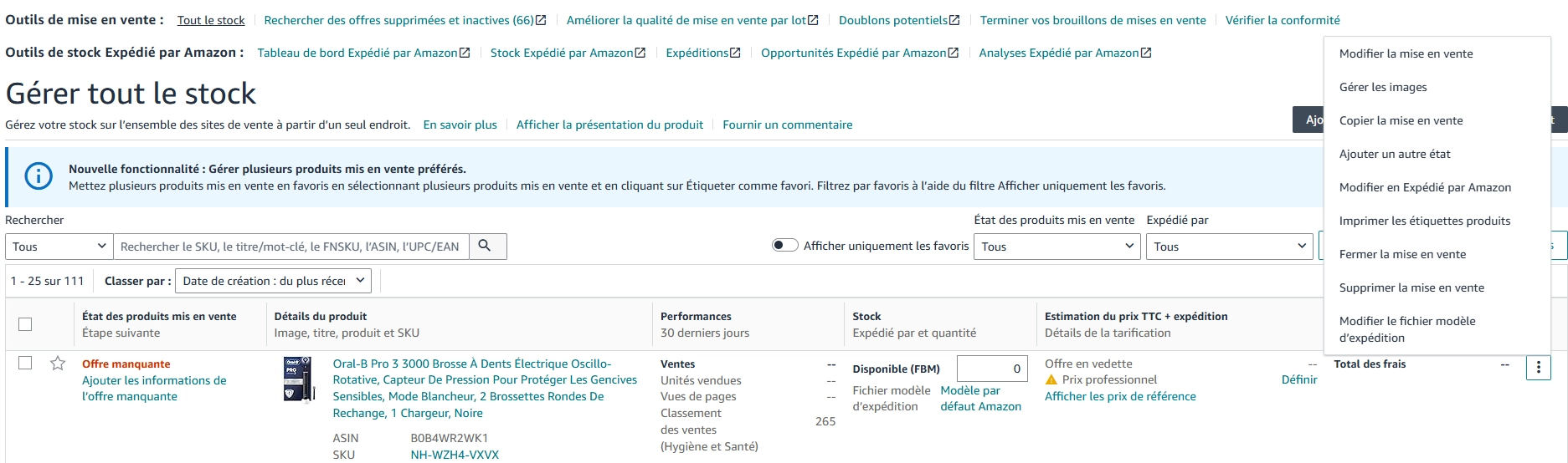 Gérer tout le stock — imprimer les étiquettes produits FBA